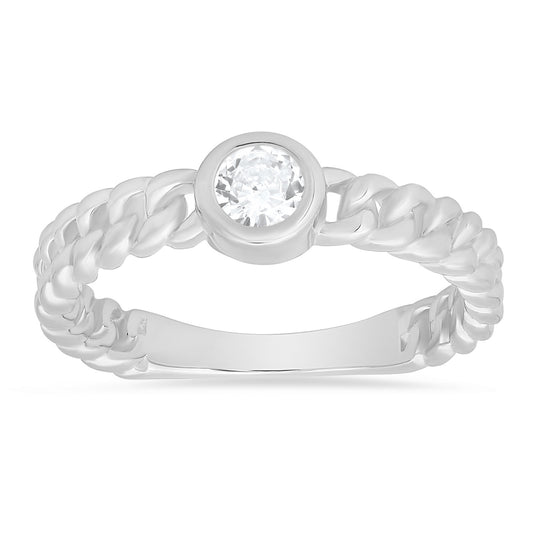 Bezel-set CZ Curb Chain Ring