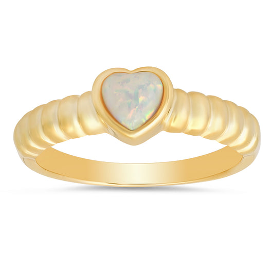 14k Gold Over Silver Bezel-set Heart Gemstone Ring