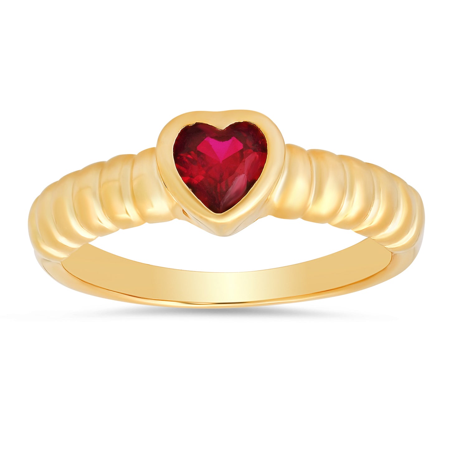 14k Gold Over Silver Bezel-set Heart Gemstone Ring