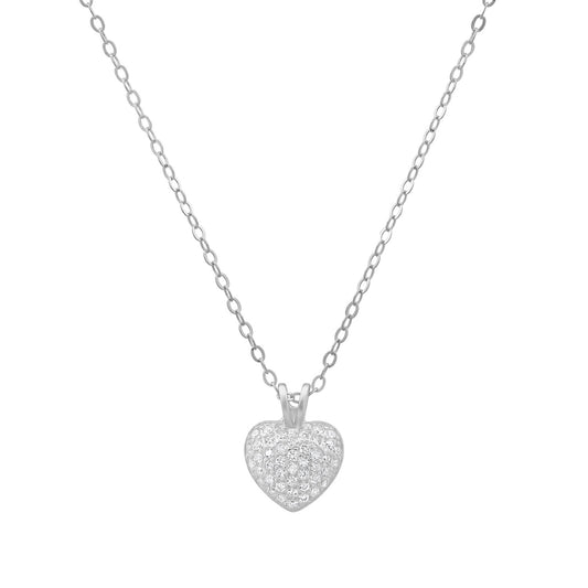 Sterling Silver Tiny Puffed CZ Heart Pendant Necklace