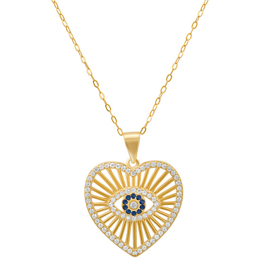 14k Gold Over Silver Evil Eye Heart Pendant