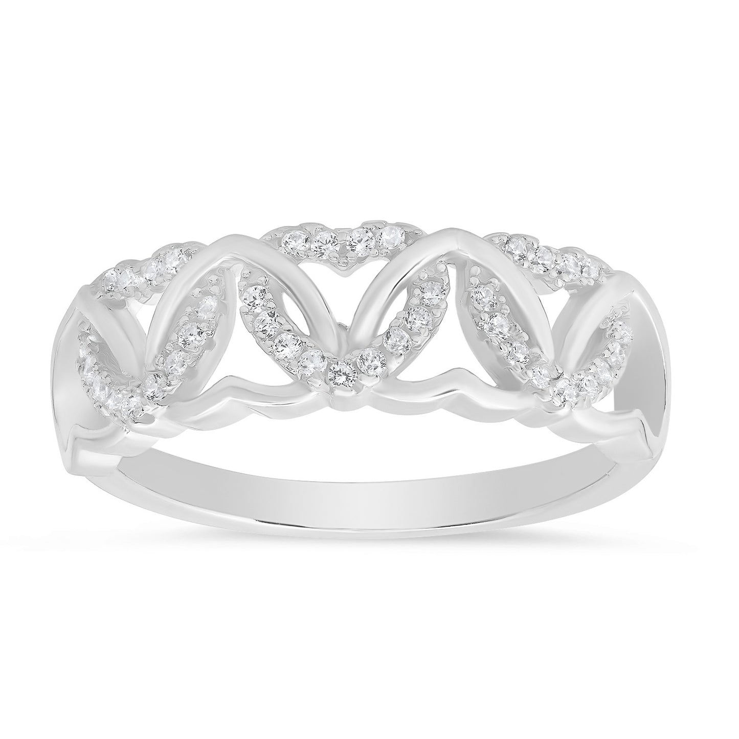 Sterling Silver Interlocking Hearts CZ Ring