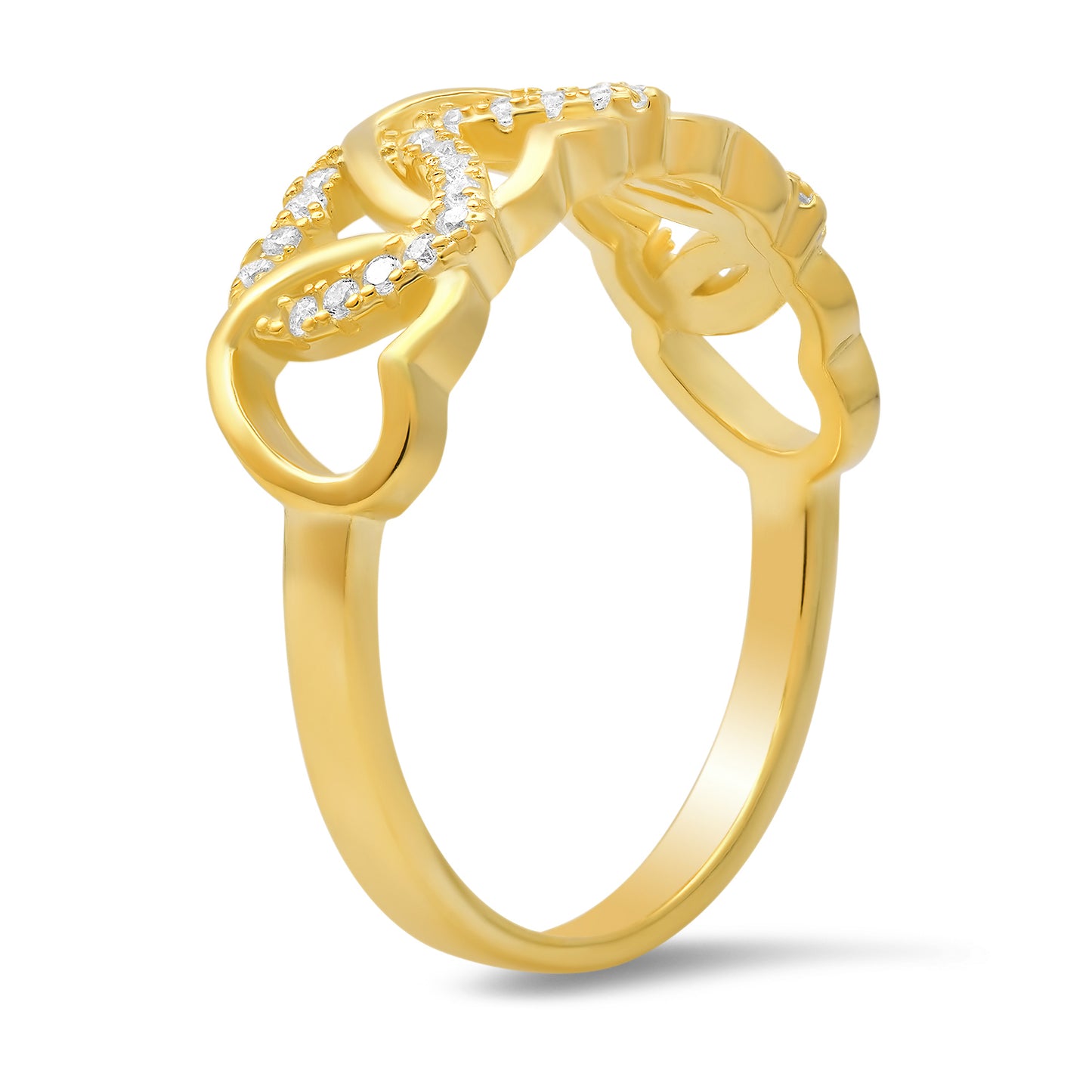 Sterling Silver Interlocking Hearts CZ Ring