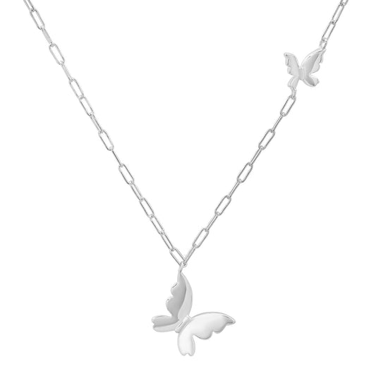 Sterling Silver Petite Paper Clip Floating Butterfly Necklace