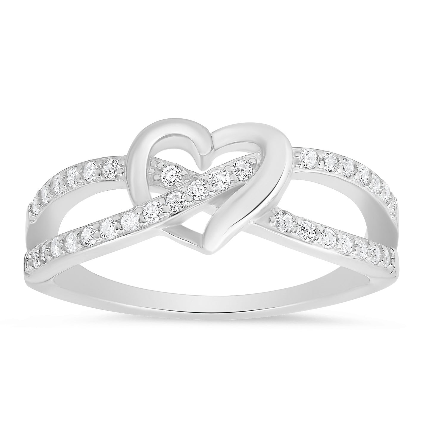 Sterling Silver Swirl Heart CZ Ring