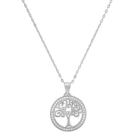 Sterling Silver CZ Tree of Life Pendant Necklace