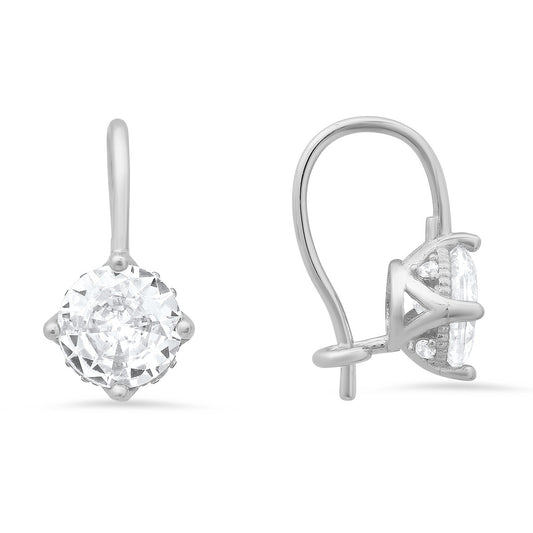 Sterling Silver CZ Halo Fishook Drop Earrings