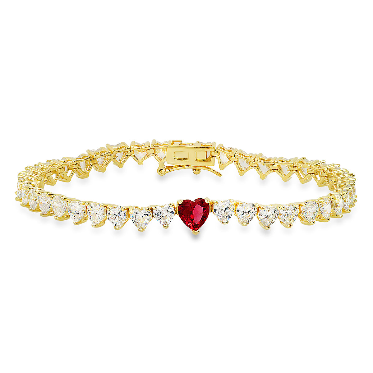 Sterling Silver Ruby CZ Heart-cut Tennis Bracelet