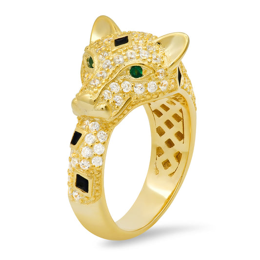 Yellow Gold Over Silver CZ Panther Ring