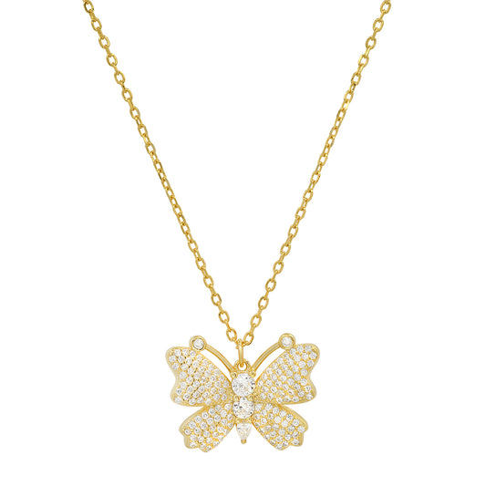 Yellow Gold Over Silver Butterfly CZ Pendant