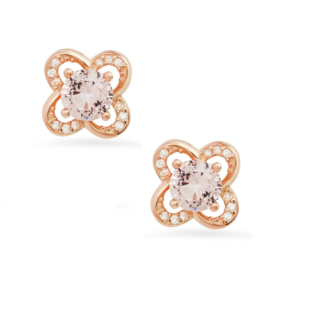 Rose Gold Over Silver Morganite CZ Flower Stud Earrings