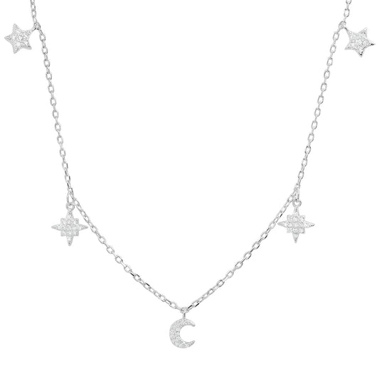 Sterling Silver CZ Dangling Celestial Necklace