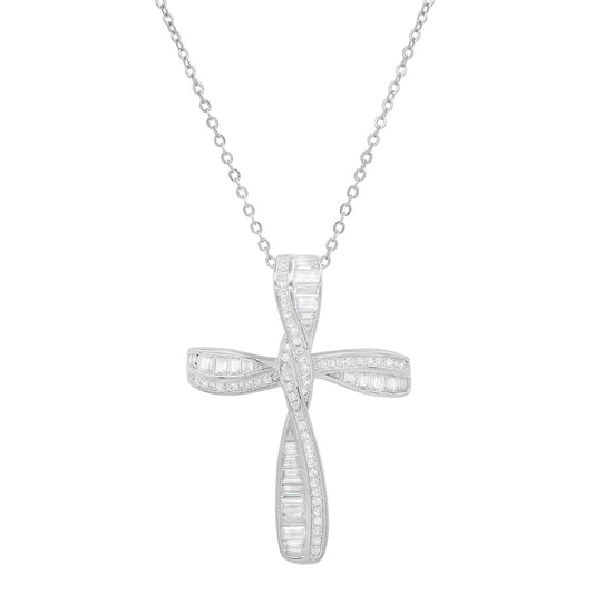 Sterling Silver Luxurious CZ Cross Pendant