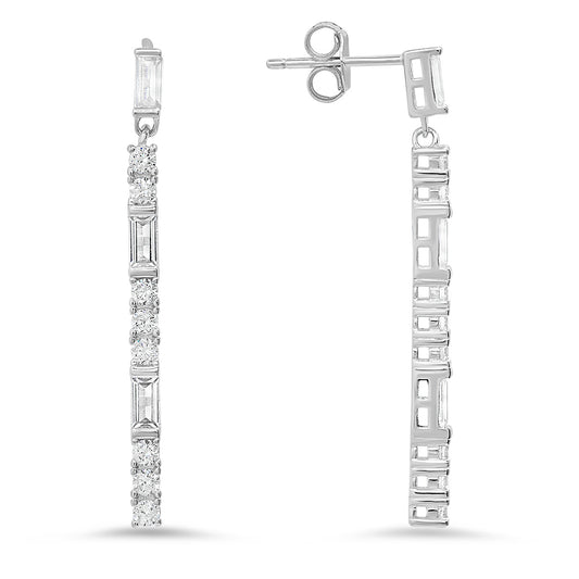 Sterling Silver Dangling Bar CZ Earrings