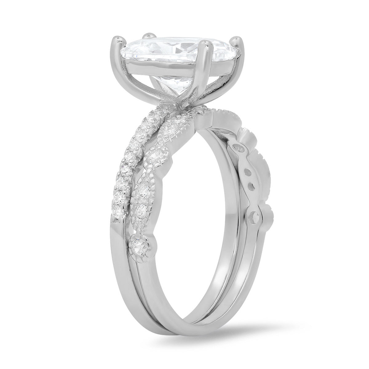 Sterling Silver Oval-cut CZ 2pc Stackable Ring Set