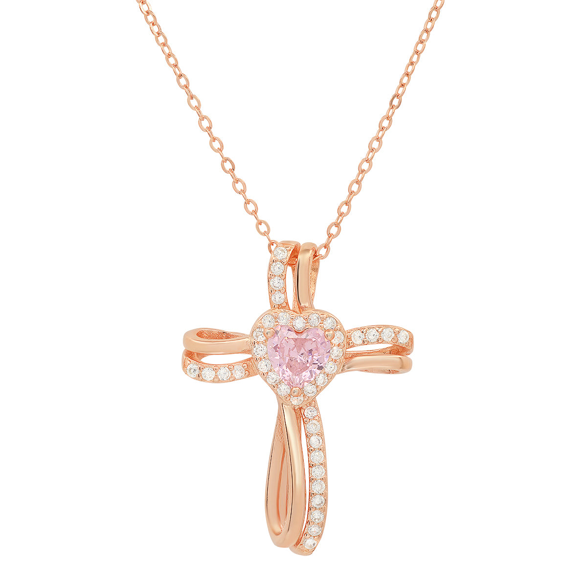 Sterling Silver Heart-cut CZ Cross Pendant