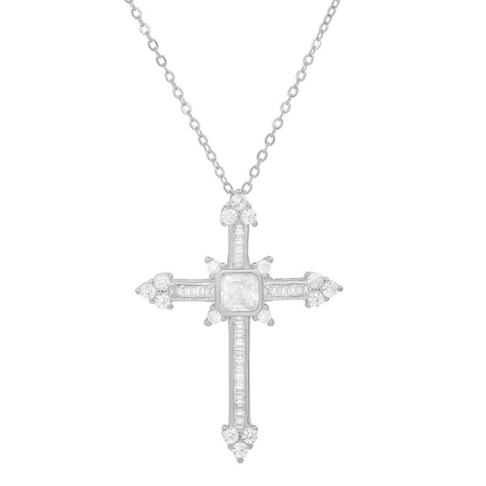 Sterling Silver Fancy CZ Cross Pendant