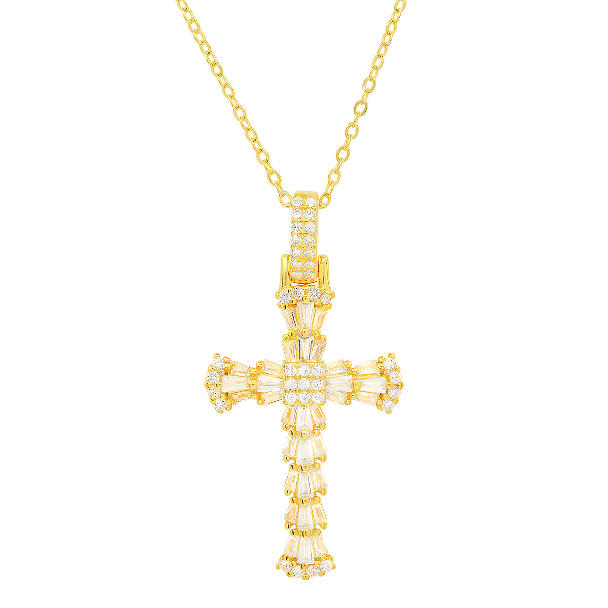 Sterling Silver Luxurious Baguette-cut CZ Cross Pendant