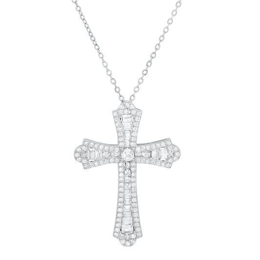 Sterling Silver Luxurious CZ Cross Pendant