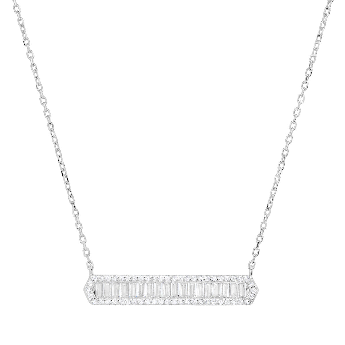 Sterling Silver Luxurious Diamond Bar Necklace