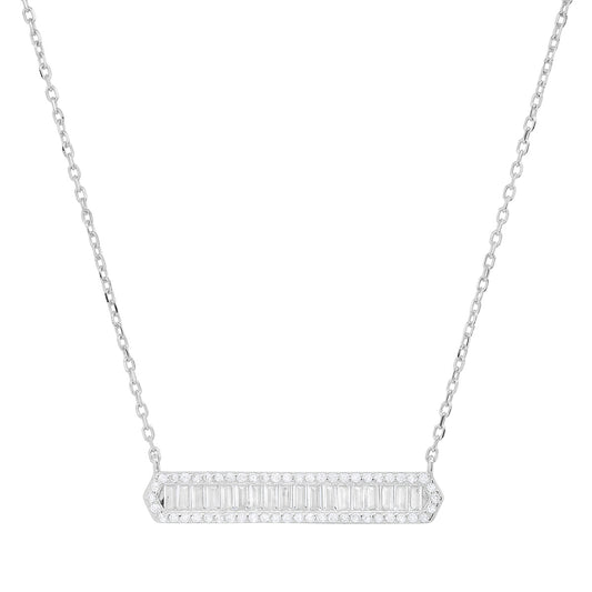 Sterling Silver Luxurious Diamond Bar Necklace