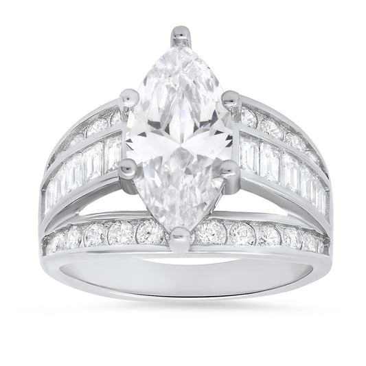 Sterling Silver Marquise-cut Diamond CZ Cocktail Ring