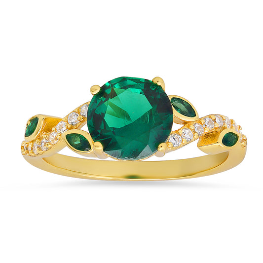 Gold Over Silver Emerald Floral Ring