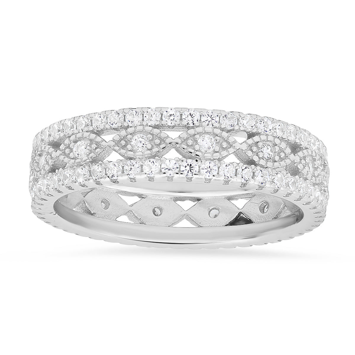 Sterling Silver Vintage Diamond CZ Eternity Band Ring