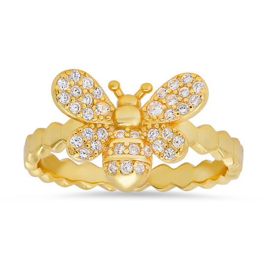 Gold Over Silver Diamond CZ Bumble Bee Ring