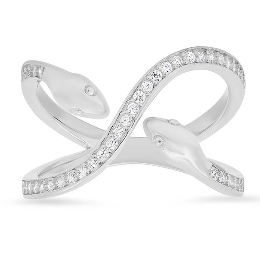 Sterling Silver Diamond CZ "X" Snake Ring