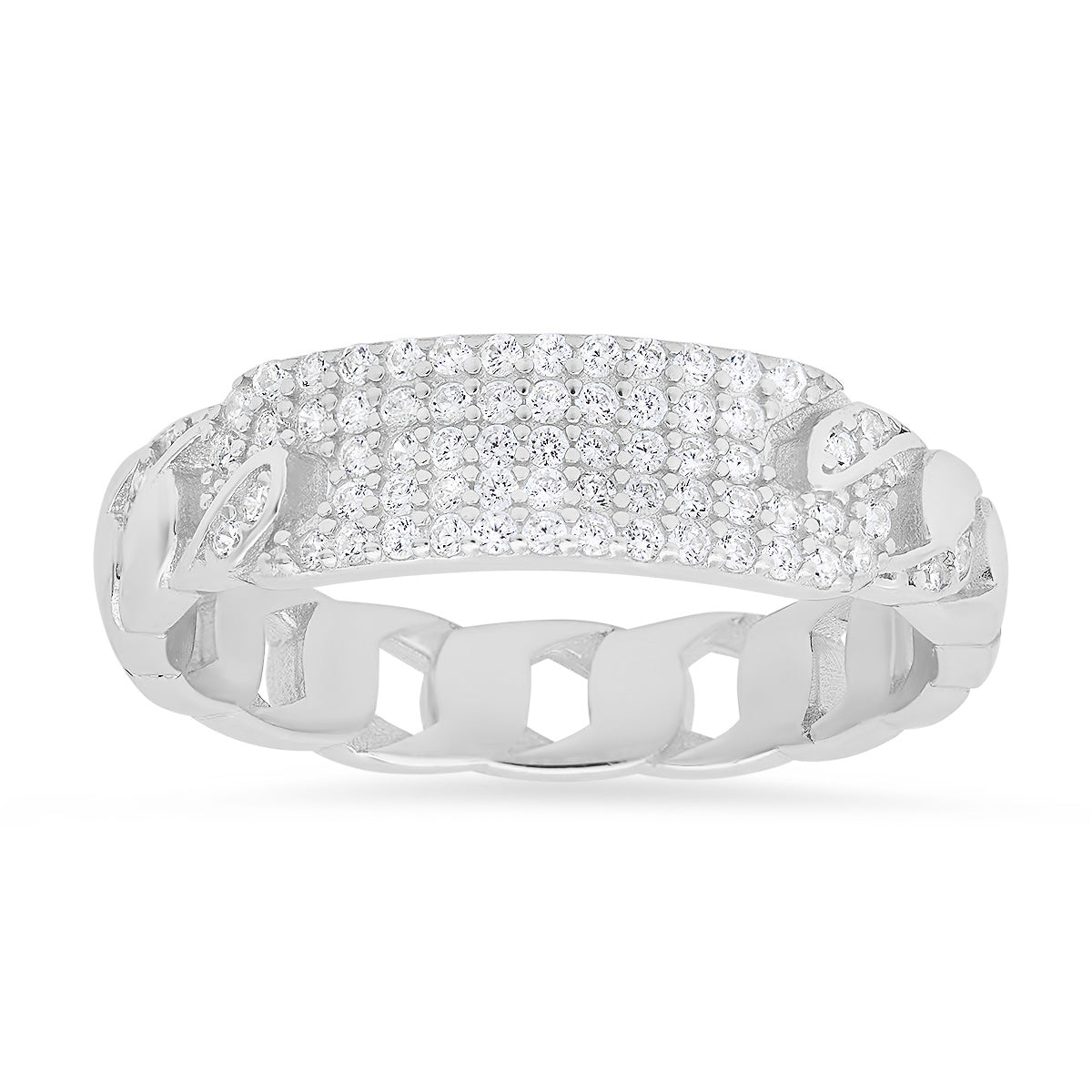 Sterling Silver Curb Chain Diamond CZ ID Ring