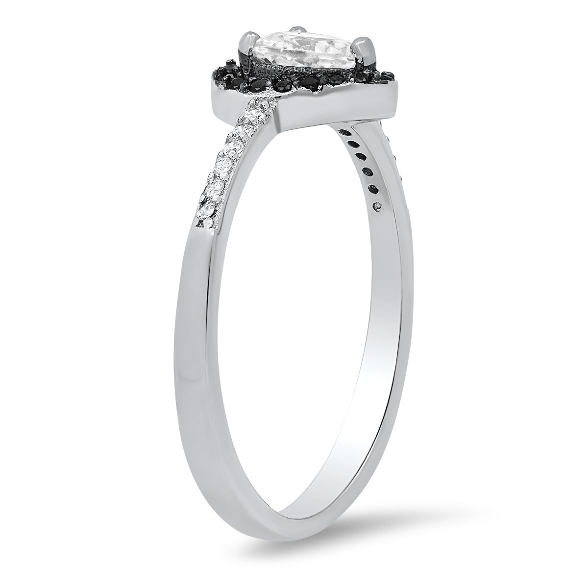 Sterling Silver Heart-cut CZ Halo Ring