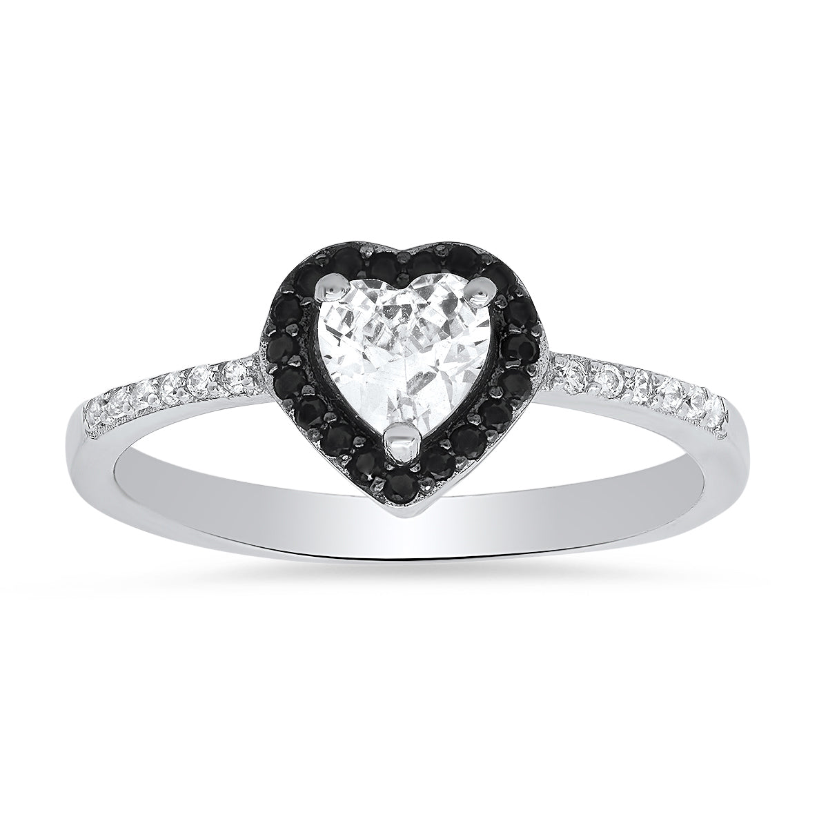 Sterling Silver Heart-cut CZ Halo Ring