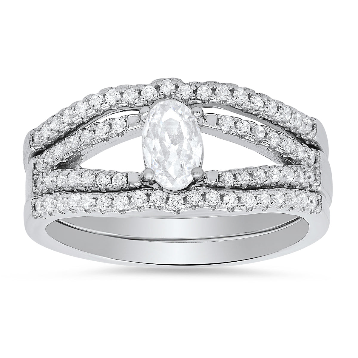 Sterling Silver Oval-cut 3pc Stackable CZ Ring Set