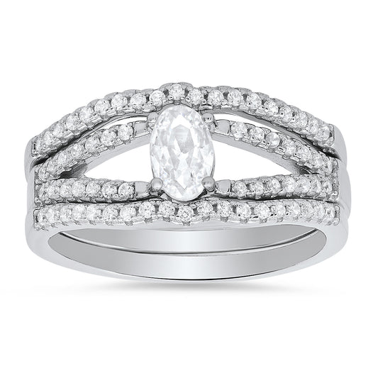 Sterling Silver Oval-cut 3pc Stackable CZ Ring Set