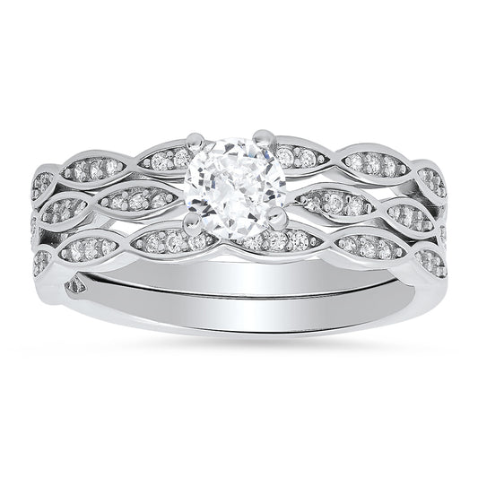 Sterling Silver Round-cut 3pc Stackable CZ Ring Set