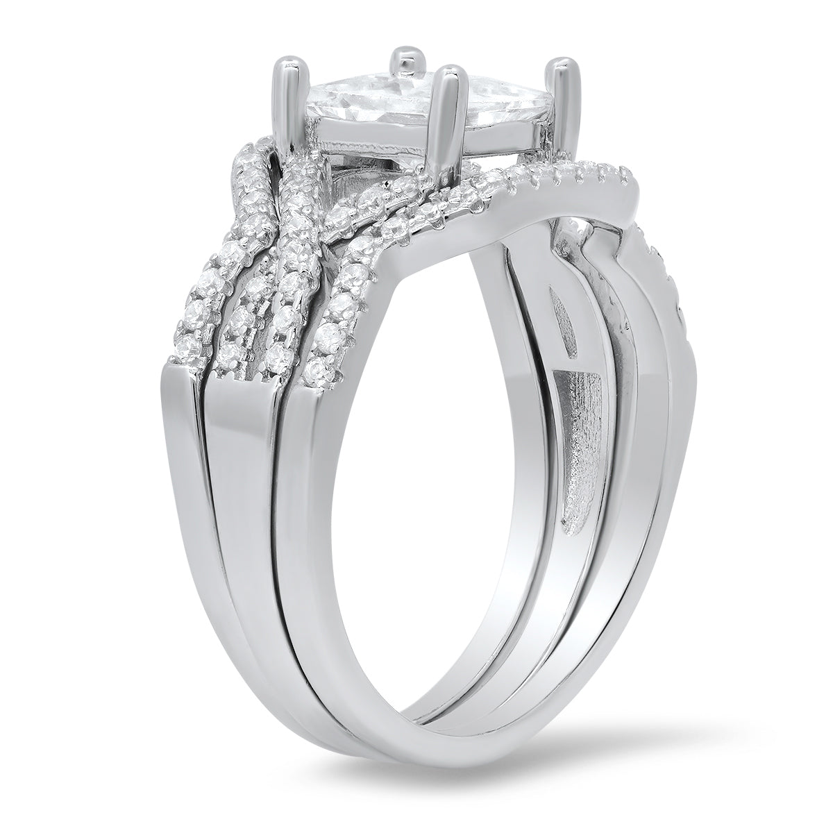 Sterling Silver Princess-cut 3pc Stackable CZ Ring Set