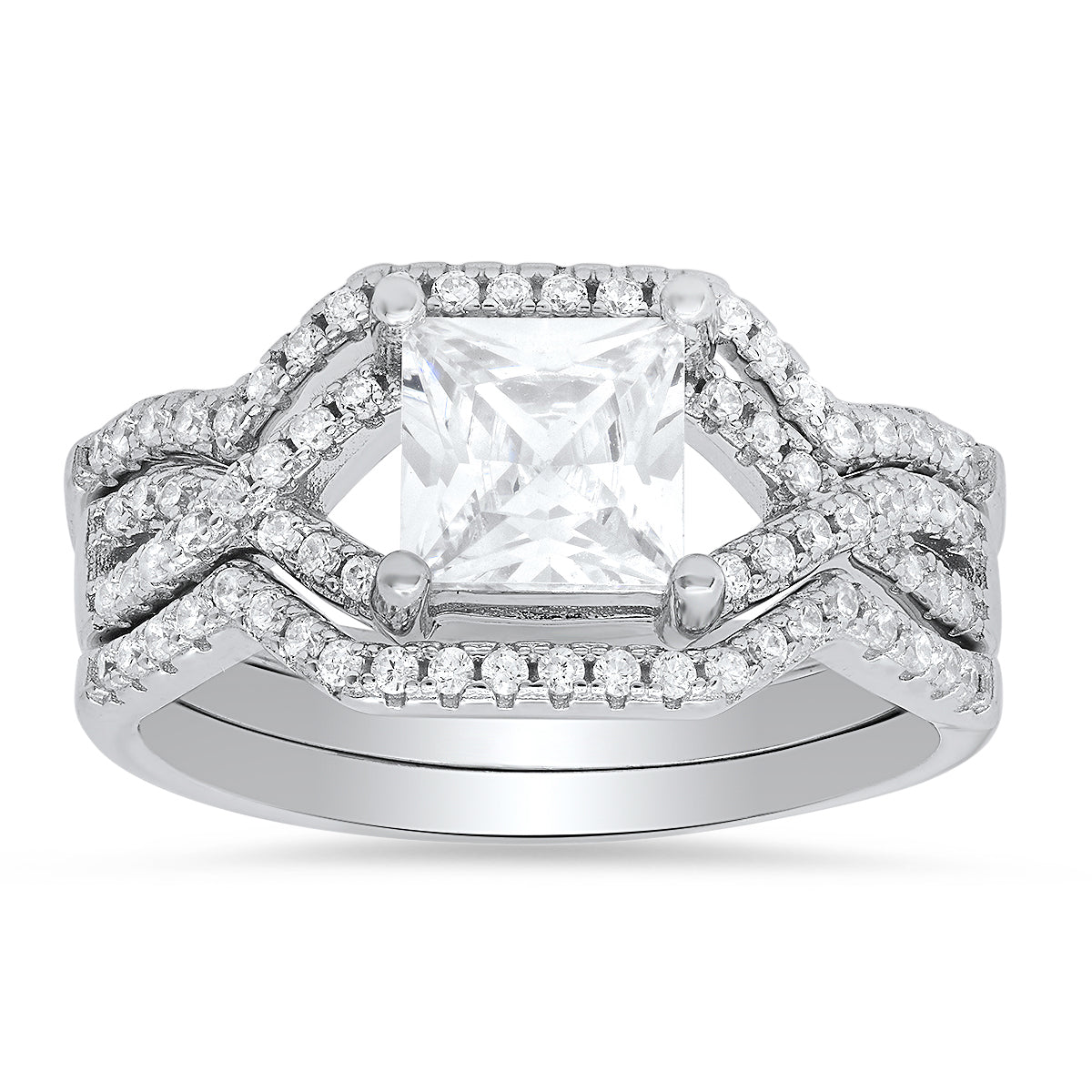 Sterling Silver Princess-cut 3pc Stackable CZ Ring Set