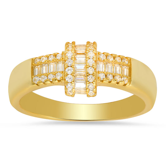 Yellow Gold Over Silver Baguette Twist CZ Ring