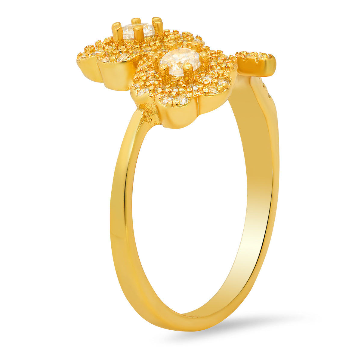 Yellow Gold Over Silver CZ Flower Ring