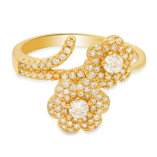 Yellow Gold Over Silver CZ Flower Ring