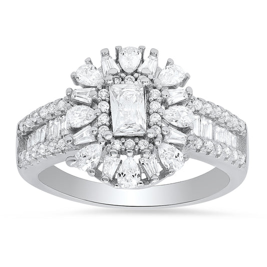 Sterling Silver Vintage CZ Halo Ring