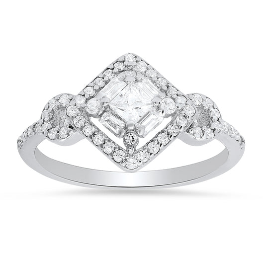 Sterling Silver Multi-cut Halo CZ Ring