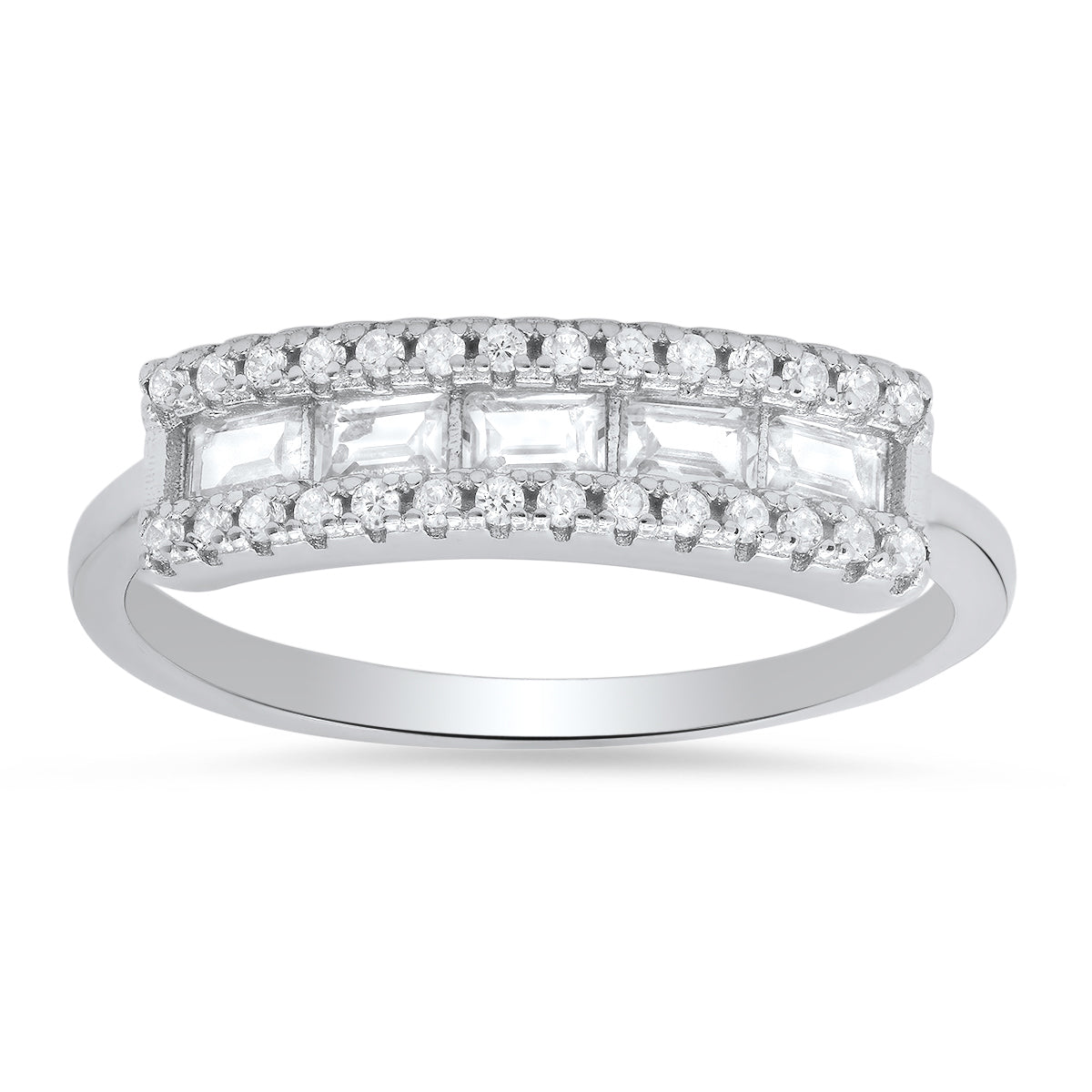 Sterling Silver Petite Baguette-cut CZ Band Ring