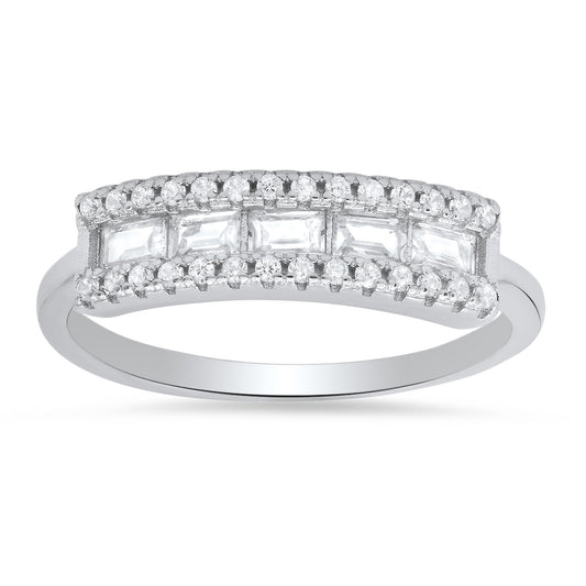 Sterling Silver Petite Baguette-cut CZ Band Ring