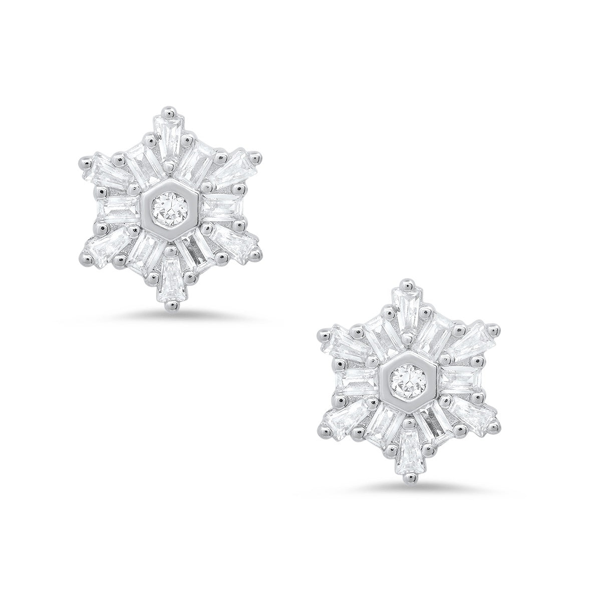 Sterling Silver Snowflake CZ Stud Earrings