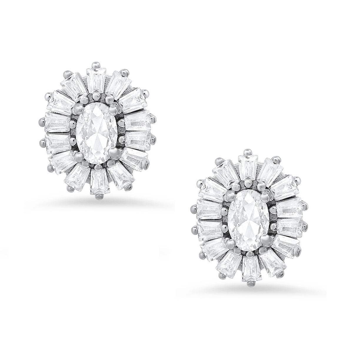 Sterling Silver CZ Halo Stud Earrings