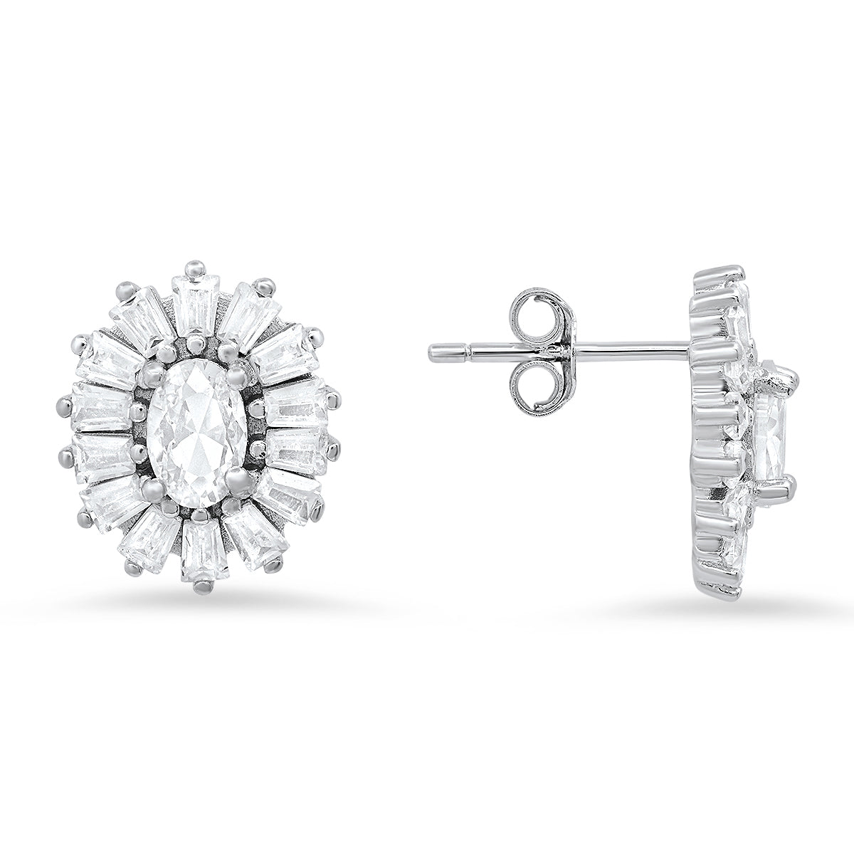 Sterling Silver CZ Halo Stud Earrings