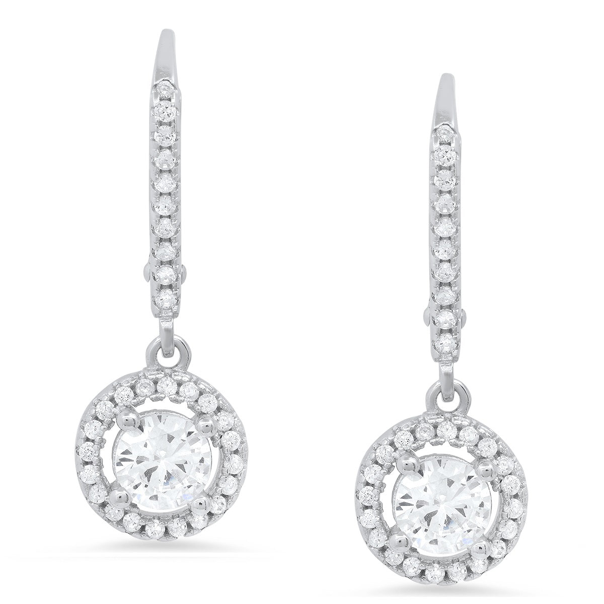 Sterling Silver Halo CZ Leverback Earrings