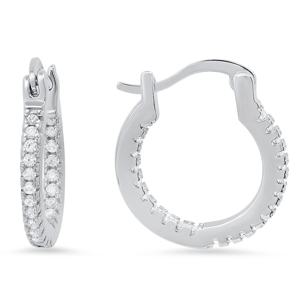 Sterling Silver CZ Inside Out 18mm Hoop Earrings